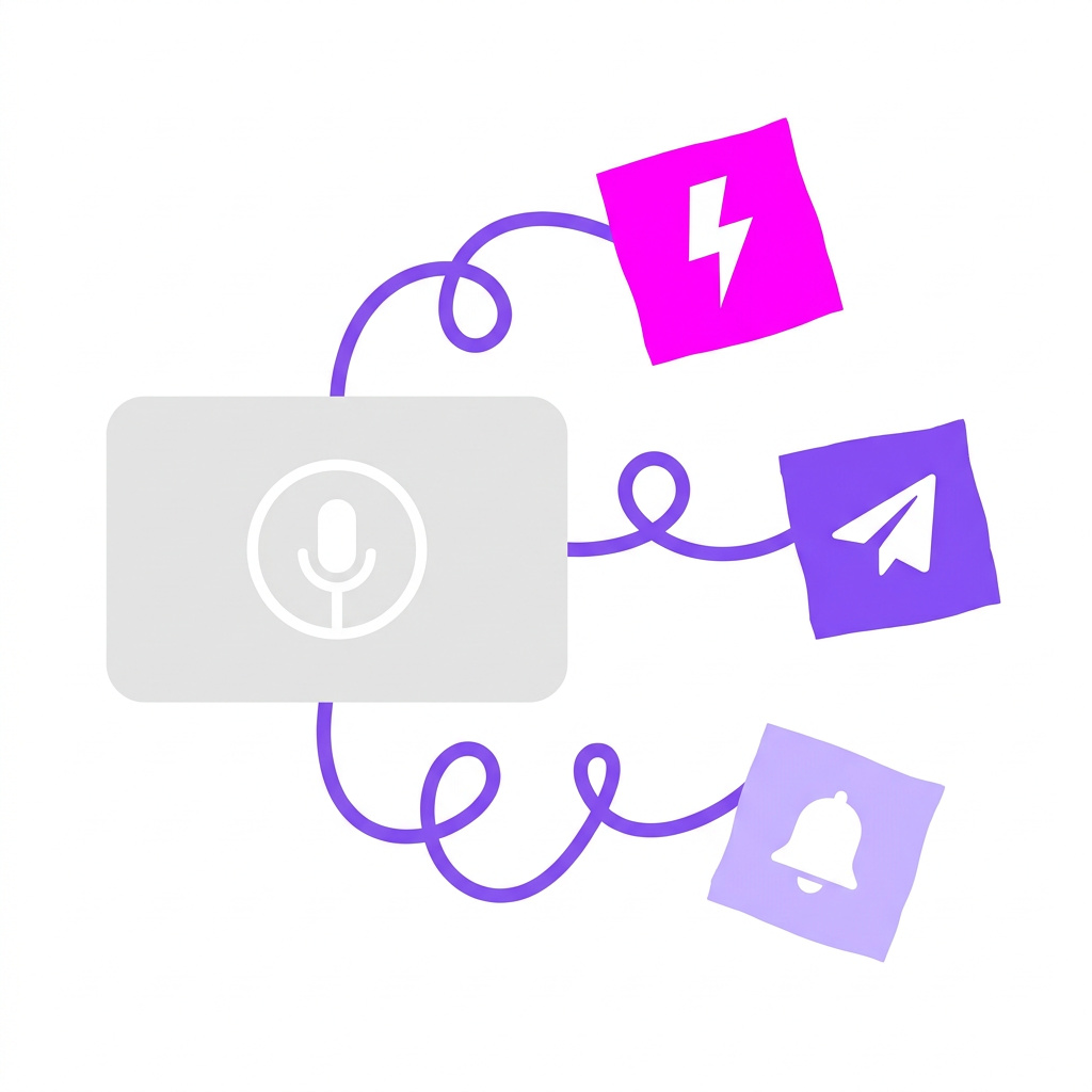 A microphone wired to app icons through a webhook